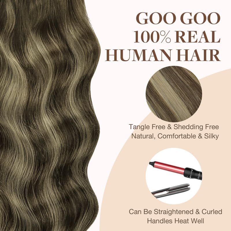 GOO GOO Tape in Hair Extensions Human Hair, 4/26/4 Balayage Chocolate Brown to Honey Blonde, 22inch 30g 10pcs, Skin Weft Seamless Invisible, Silky Straight with Thick Ends, Remy Human Hair