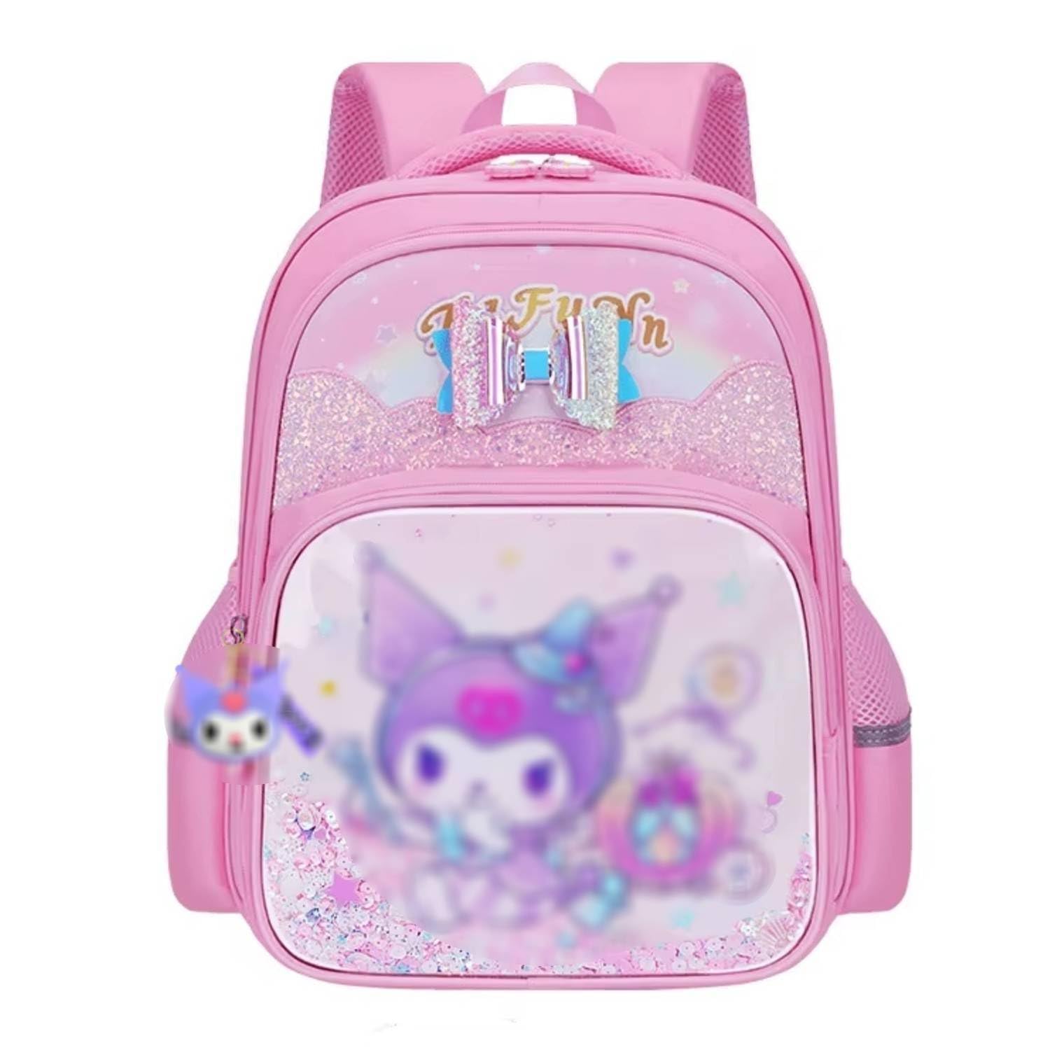 Cute Kuromi Cartoon Design School Bag with Glitter Sequins & Shiny Bowknot, Kawaii Lightweight Spine Protective Water Resistant Large Capacity Princess Style Bookbag for Elementary School Girls-image-38
