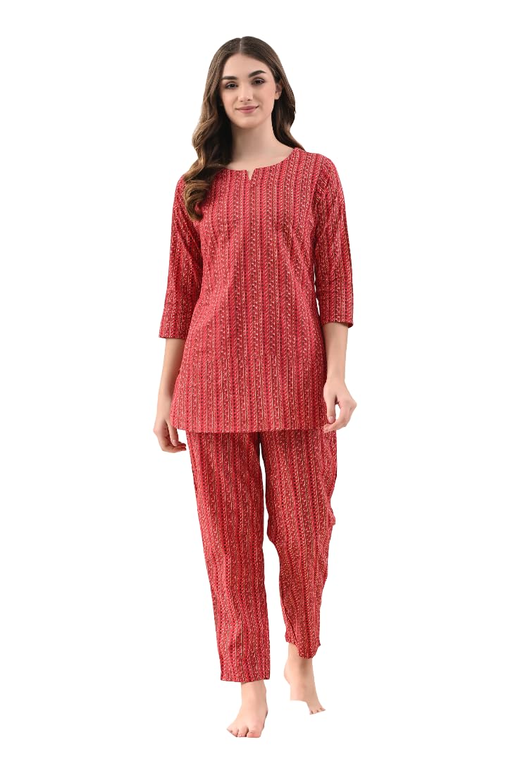 amazon brand - tavasya Women Cotton Night Suit Set | Soft Breathable Fabric | Printed Top & Pajama Set | Comfortable Sleepwear | Regular Fit Nightwear for Women-picture-27