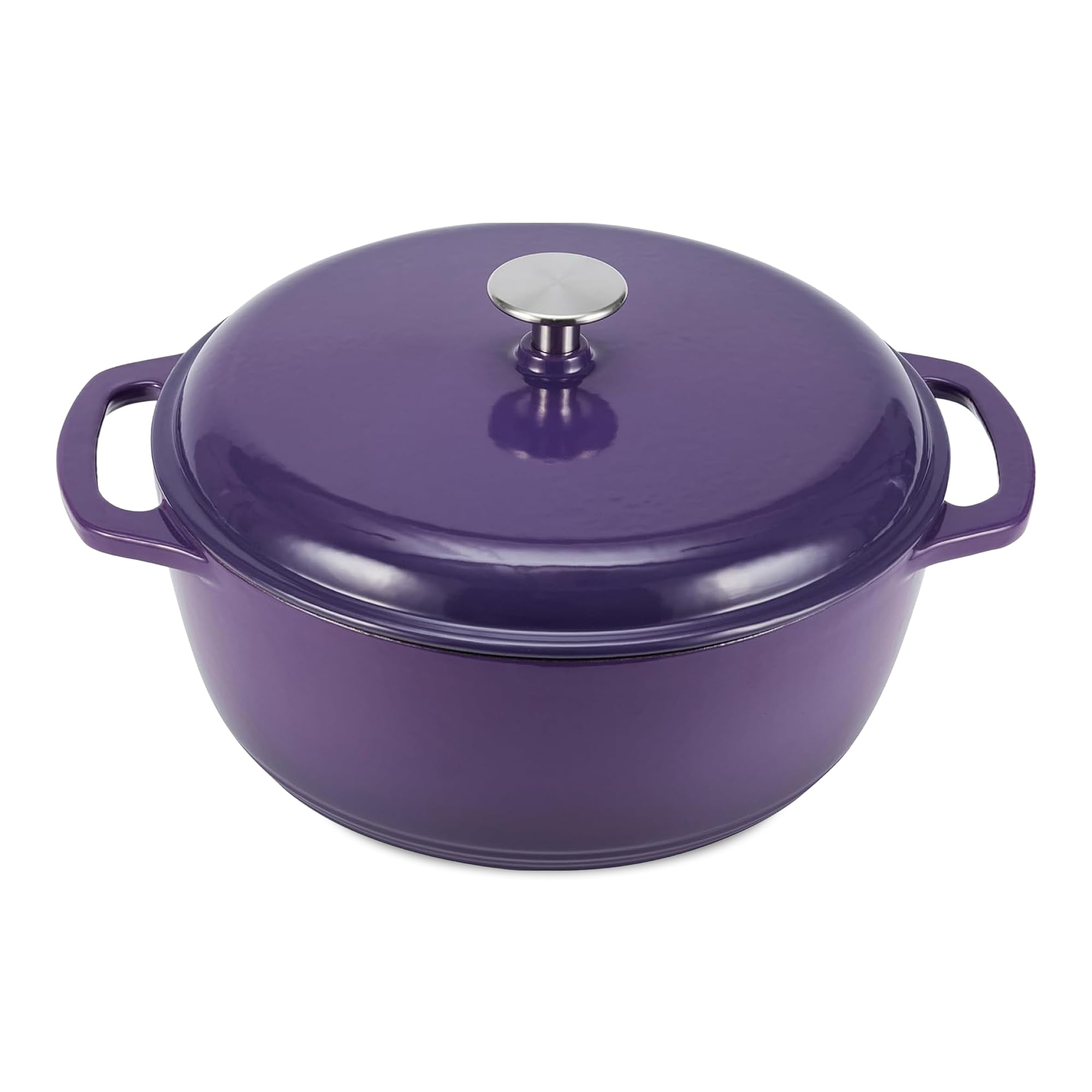 Amazon Basics Schmortopf Rund aus Emailliertem Gusseisen mit Deckel, 5,7 L, Violett
