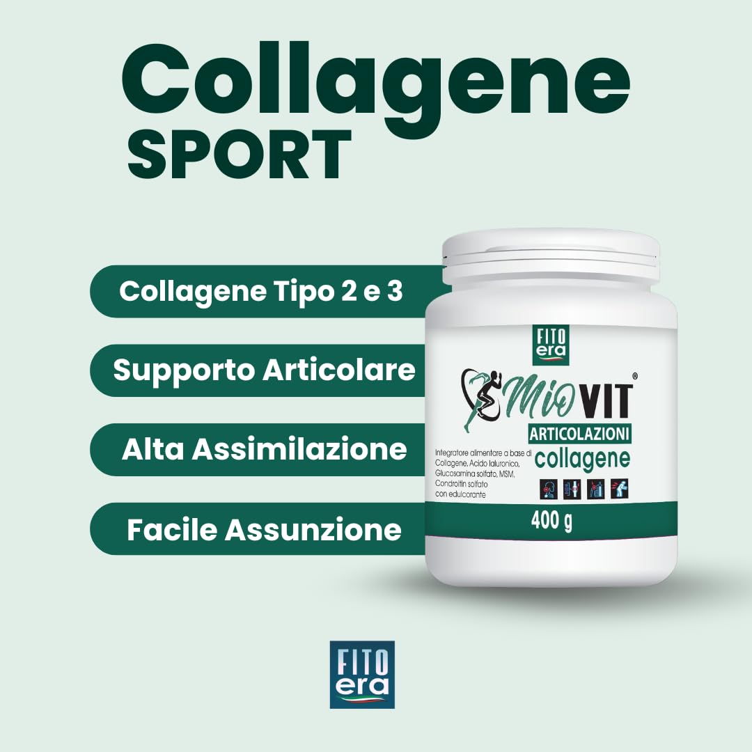 FITOERA MIOVIT ARTICOLAZIONI 400g – Collagene, MSM, Glucosamina per Sollievo Articolare, Dolori e Mobilità – Integratore Ossa e Cartilagini – Made in Italy