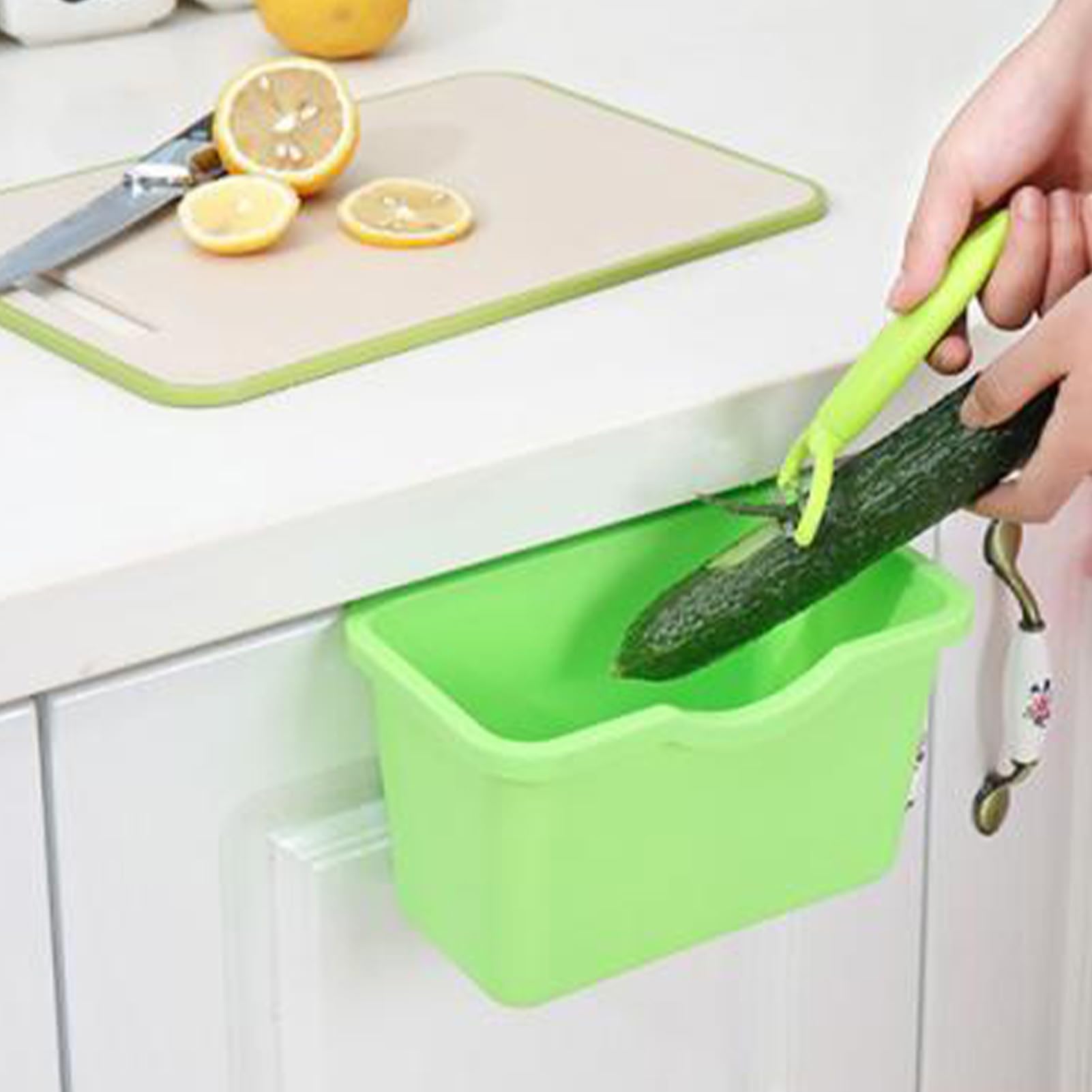 Hanging Trash Can, Space Saving Large Capacity Compost Bin Uncovered Garbage Waste Bin for Home Kitchen Bathroom Bedroom (Small Size Green)