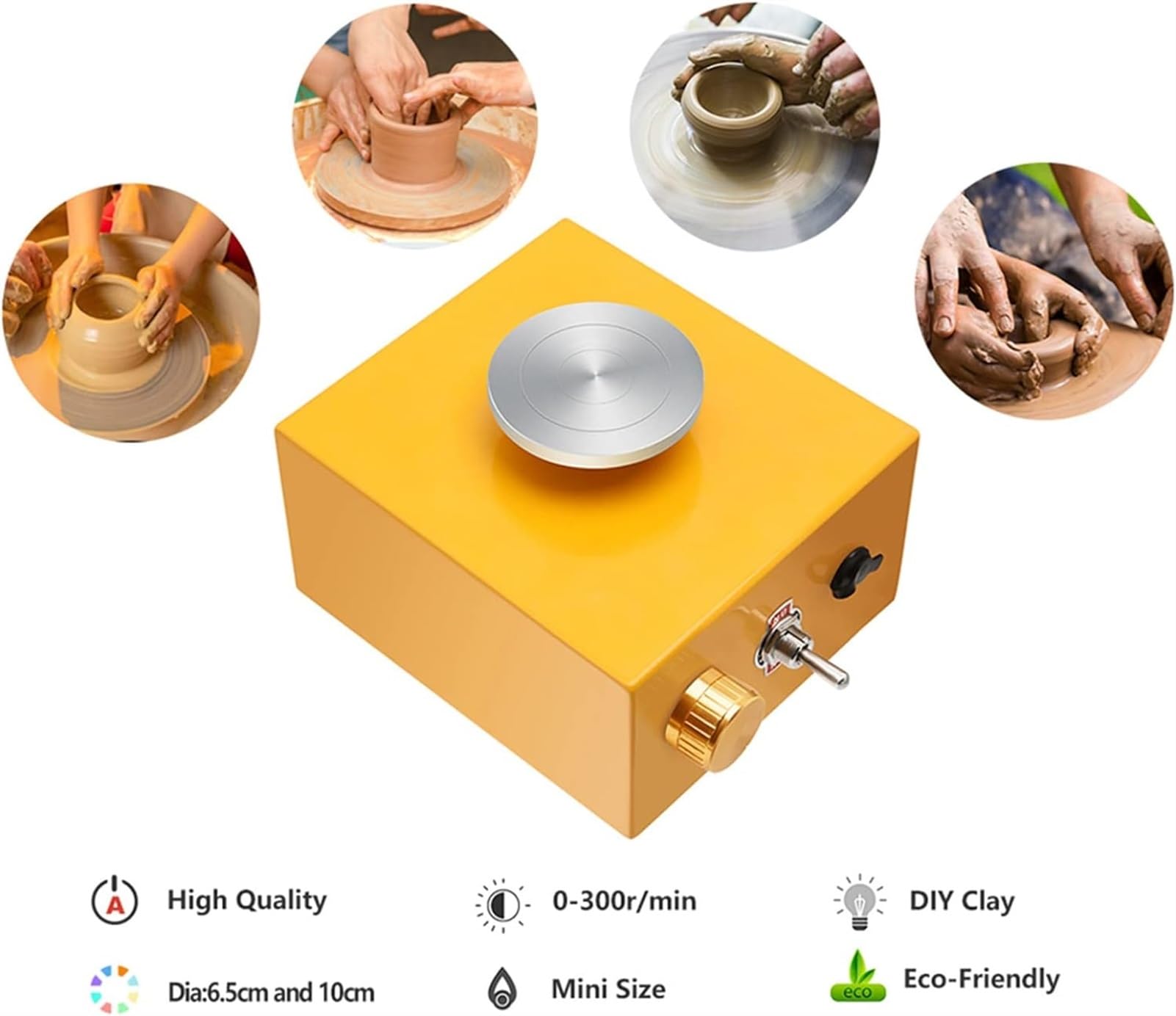 Elektryczne koło ceramiczne do ceramiki, mini koło garncarskie, 2 gramofony (6,5 cm/10 cm), regulowana prędkość, z zestawami do rzeźbienia w glinie, do baru garncarskiego, sklepu z materiałami budowl
