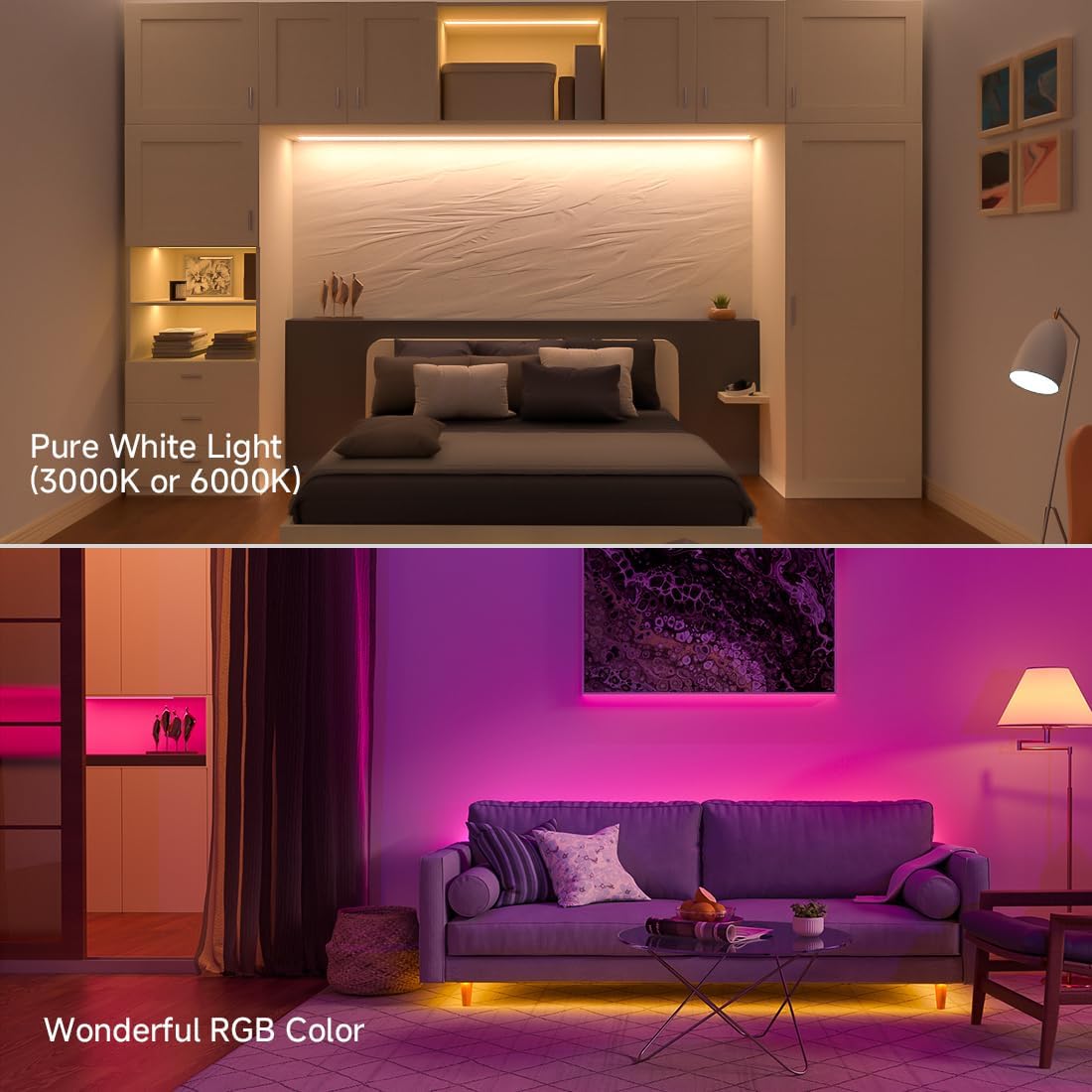 BTF-LIGHTING 5050 RGBW RGB+Warm White(2700K-3000K) 4 Colors in 1 LED 5m 16.4ft 96LED/m DC24V Multi-Colored LED Tape Lights IP30 Non-Waterproof Black PCB for Home Decoration(No Adapter or Controller) - Image 6