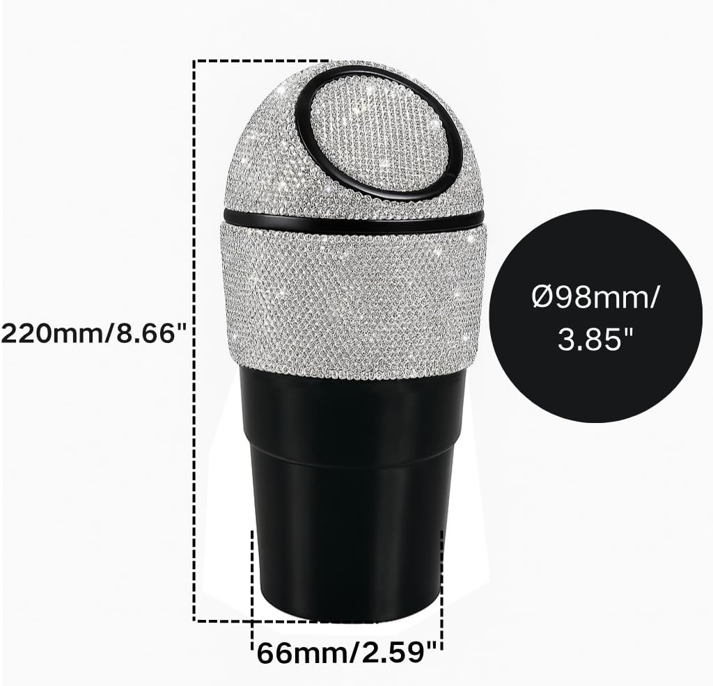 Sakali Bling Car Trash Can with Lid – Diamond Rhinestone Mini Car Garbage Bin for Cup Holder – Sparkly Car Accessory for Women – Small Car Trash Bin for Vehicle Interior