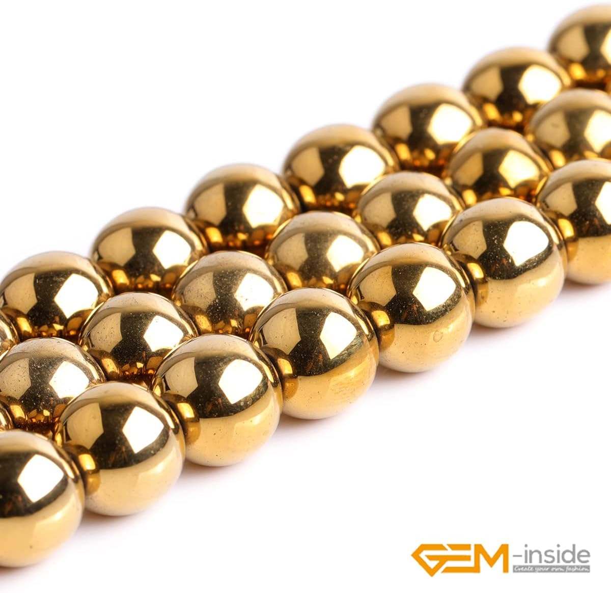 GEM-insid 12mm Natural Gold Hematite NonMagnetic Round Beads for Jewelry Making Bracelets Necklace 15" image 3