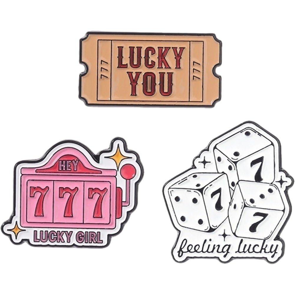 Sslvya 3 Pcs Funny Casino Dice Luck 777 Brooch Pin Novelty Unique Lapel Pins for Hat Suit Dress Accessories for Men Women