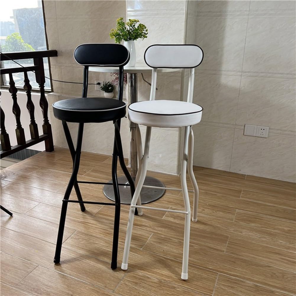 Taburete de Bar Redondo Acolchado y Plegable 70cm/75cm, Silla Alta para Adultos con Respaldo, Silla de Cocina Desayuno Plegable y portátil (75cm/30in)