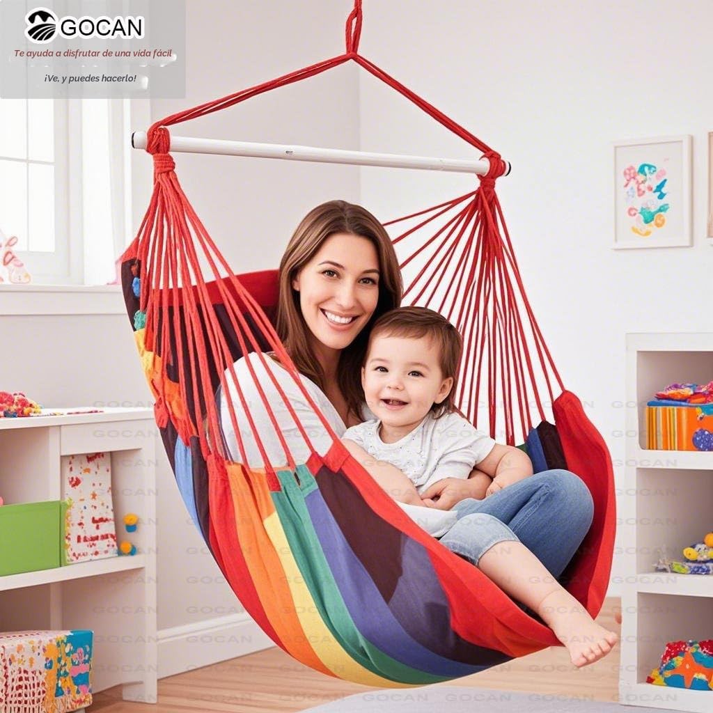 GOCAN Hamaca grande 150 x 110 cm, peso máximo de 150 kg, algodón, rojo (silla colgante)