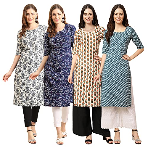Image of Pinkmint Women's Crepe Digital Print Straight Kurta [Pack of 4]