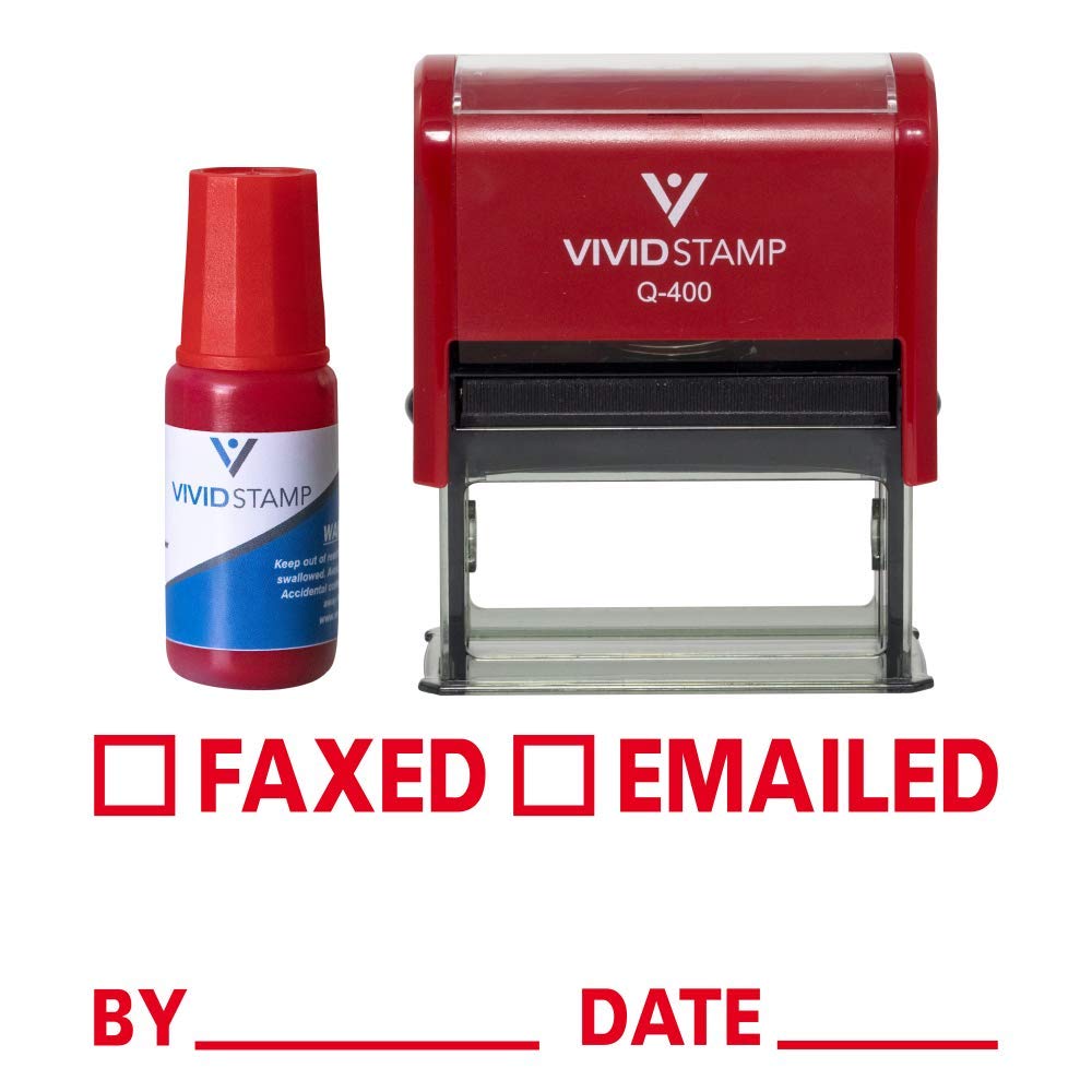 Faxed Emailed by Date Self Inking Rubber Stamp Combo with Refill (Red Ink) - X-Large