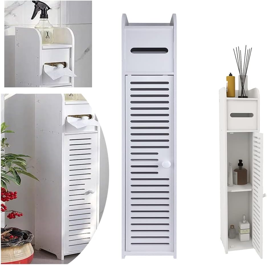 Waterproof Bathroom Cabinets Tall Slim Bathroom Storage Unit Bathroom Cabinets Freestanding, White 1 Drawers Home Toilet Cupboard for Living Room Bedroom Kitchen Hallway, W6.3''x D6.3''xH32''