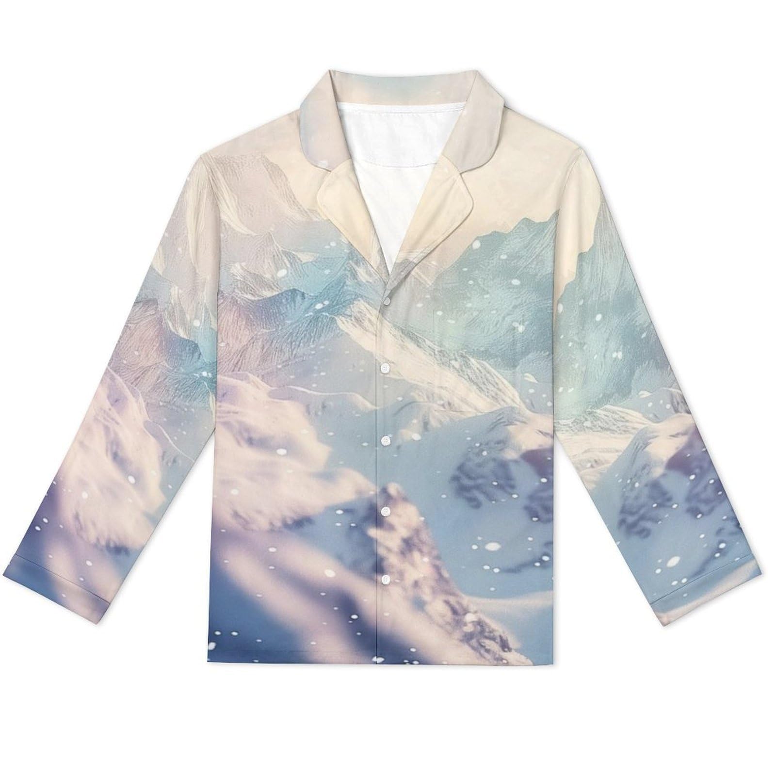 Completo Pigiama da Uomo - Paesaggio Montano Innevato Pigiama A Maniche Lunghe Abbigliamento da Casa 2 Pezzi Top + Pantaloni Morbido E Caldo Pigiama Autunnale E Invernale