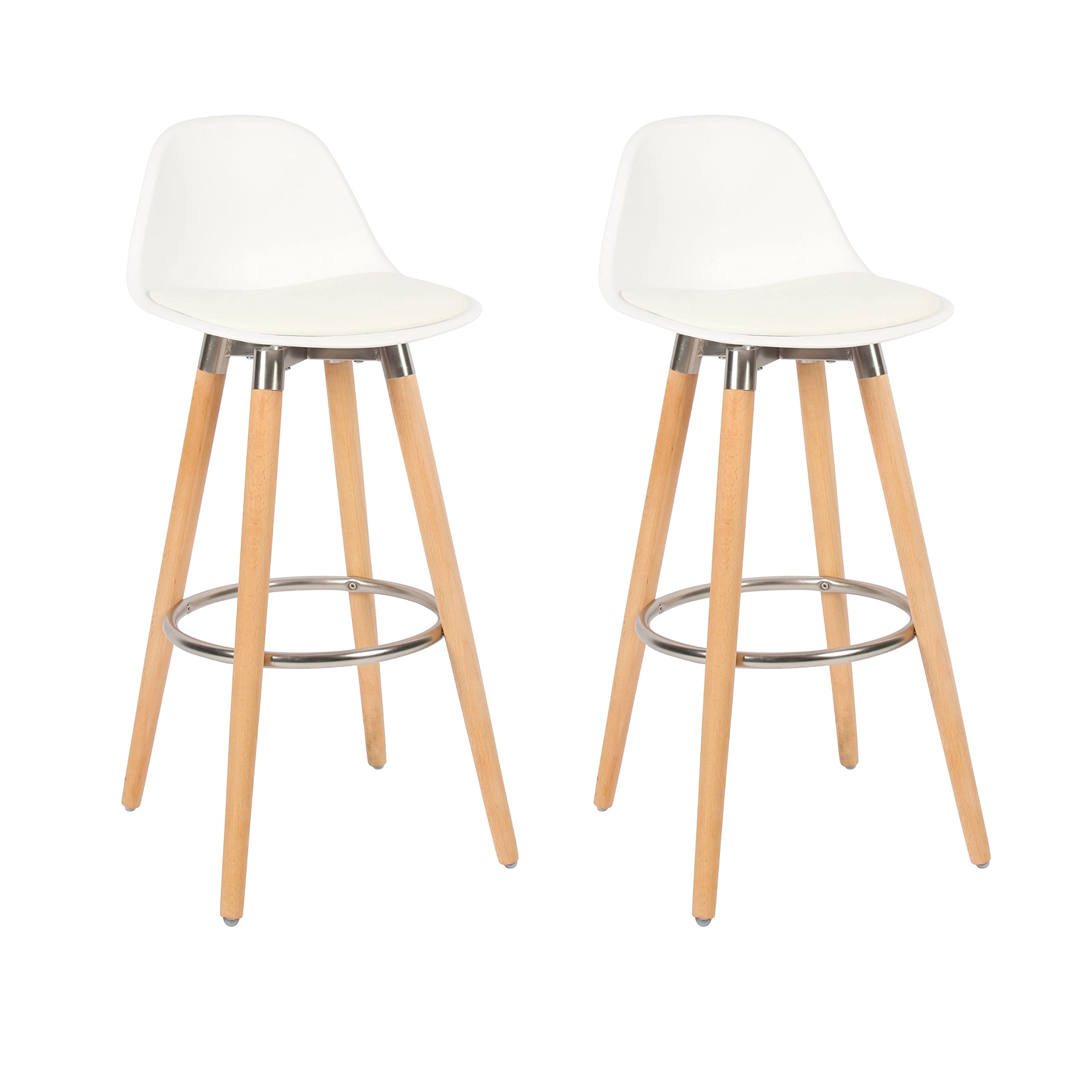 Box and Beyond Juego de 2 Taburetes de Bar de Madera, Silla Alta para Bar, Silla de Cocina - Altura 91 cm - Taburete Blanco con Reposapiés