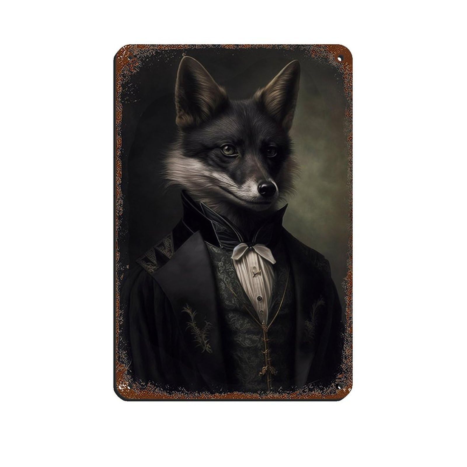 Lxwnze 20L X 30W Cm Gothic Black Fox Vintage Poster Tin Sign Vintage Metal Pub Club Cafe Bar Home Wall Art Decoration Poster Retro 8X12inch(20X30cm)