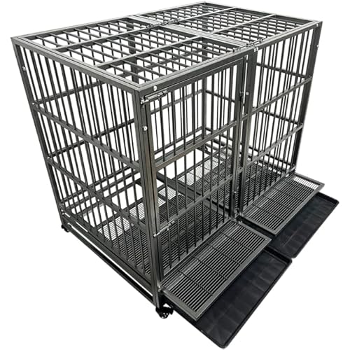 BOLDBONE 54/48/42/38 inch Heavy Duty Indestructible and Escape-Proof Dog Crate Cage Kennel for Large Dogs, High Anxiety Dog Crate with Removable Wire Trays and Wheels, Extra Large XL XXL - 54-Inch Tube