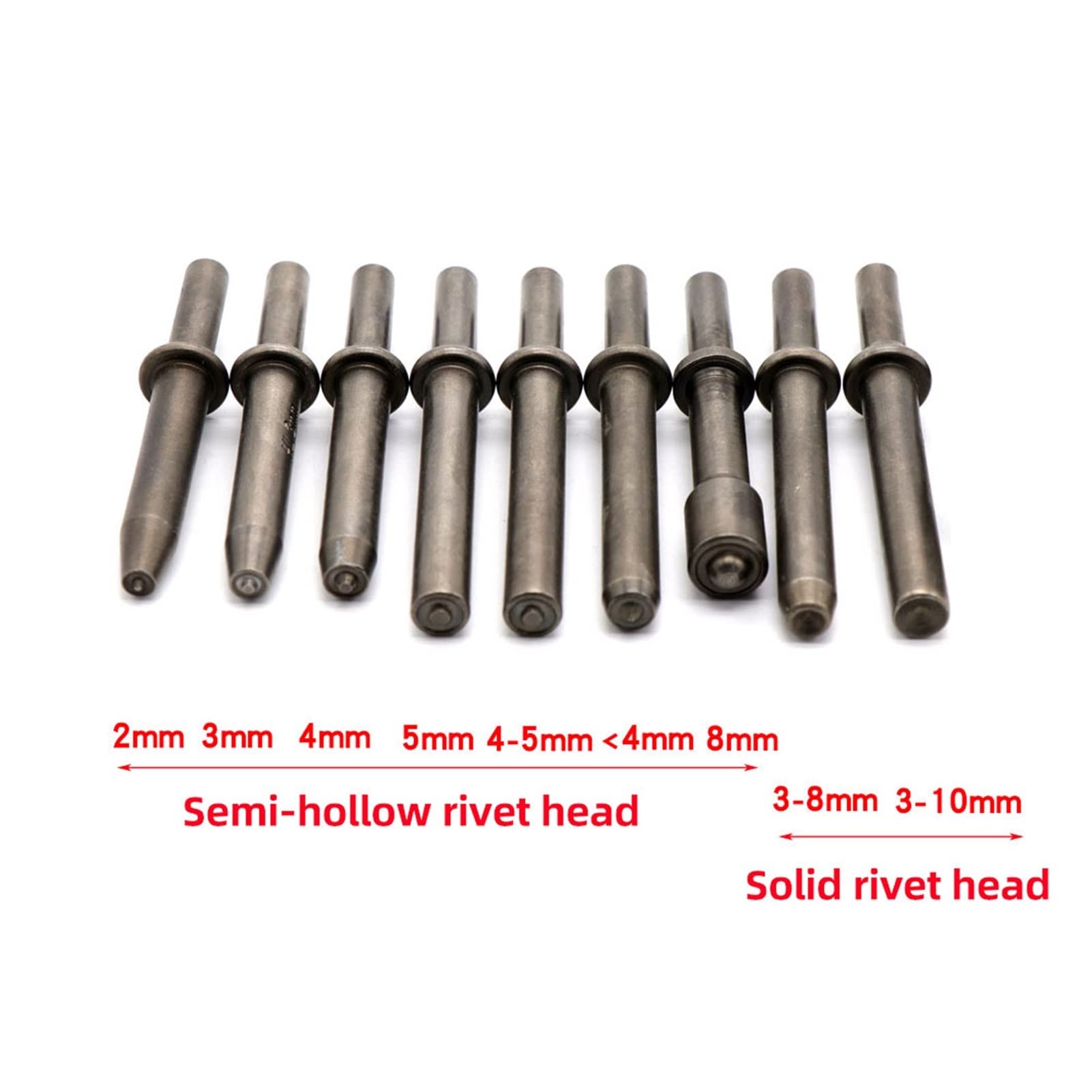 Martillo de aire, Potente aleación Aire Shovel Chisel Hammer Punching Herramienta Multi-especificación Semi-hueco/Conjunto de remache sólido(190)