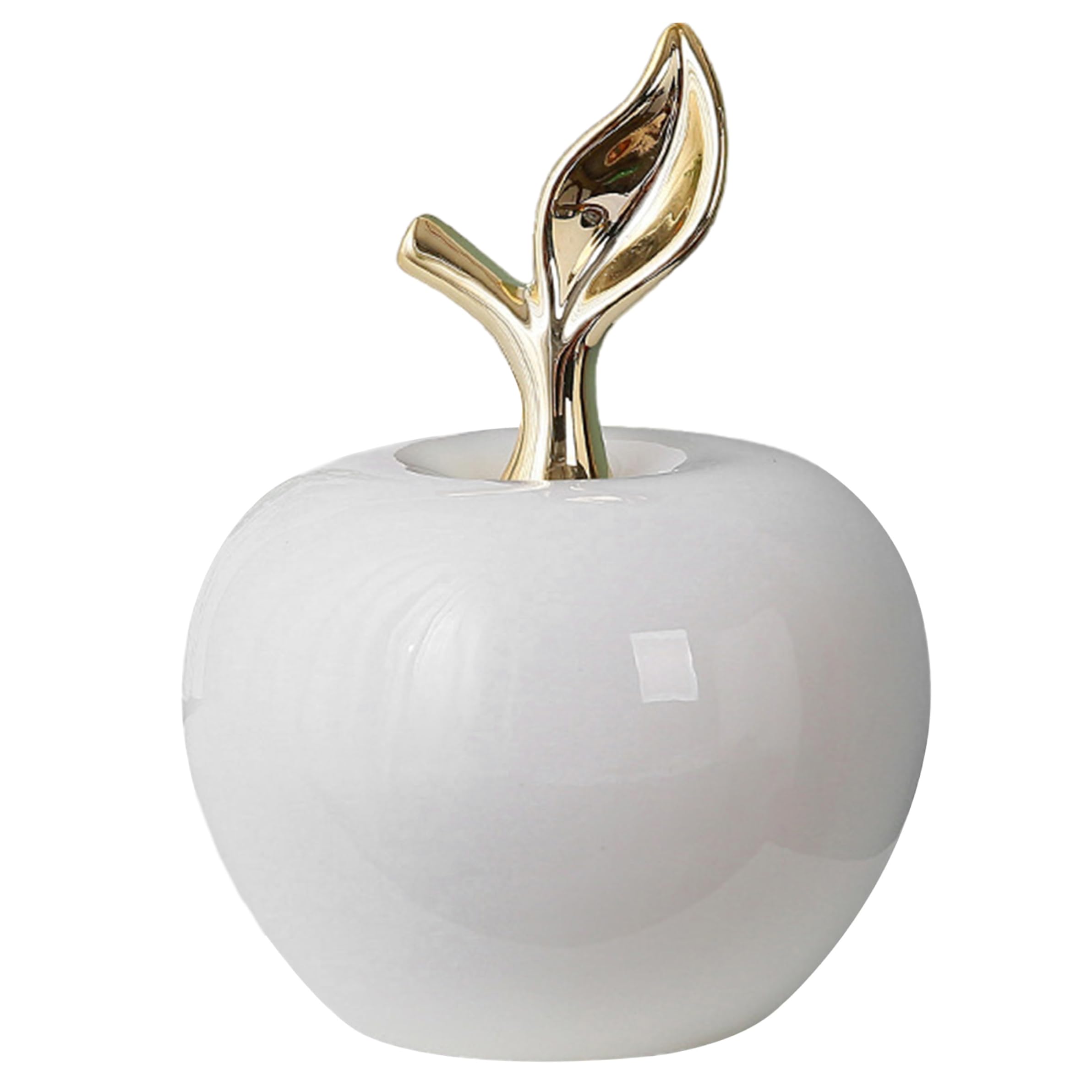 PithCogent Ceramic Fruit, Ceramic Fruit, Modern Figurine with Golden Leaf, Statue Decor For Home Bookcase, TV Cabinet, Tabletop, White, Small
