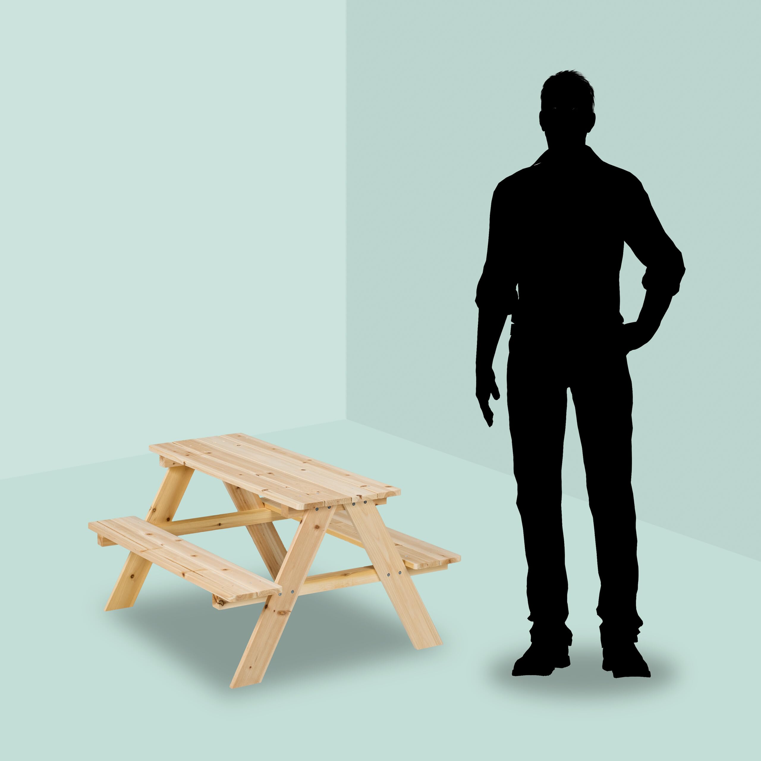 Relaxdays Mesa Pícnic Infantil, Banco Jardín Niños, 51 x 90 x 78 cm, para Jugar, para 4 Infantes, Madera, Natural
