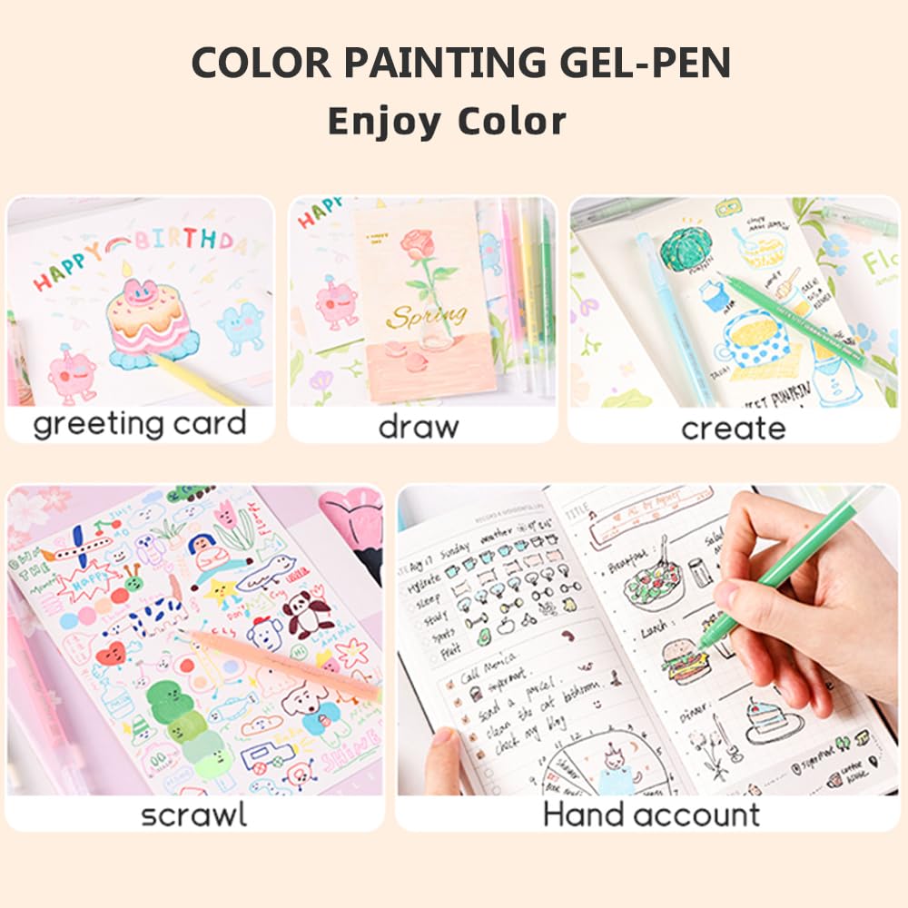Stylos à encre gel avec pointe fine de 0,6 mm, 6 couleurs en acrylique