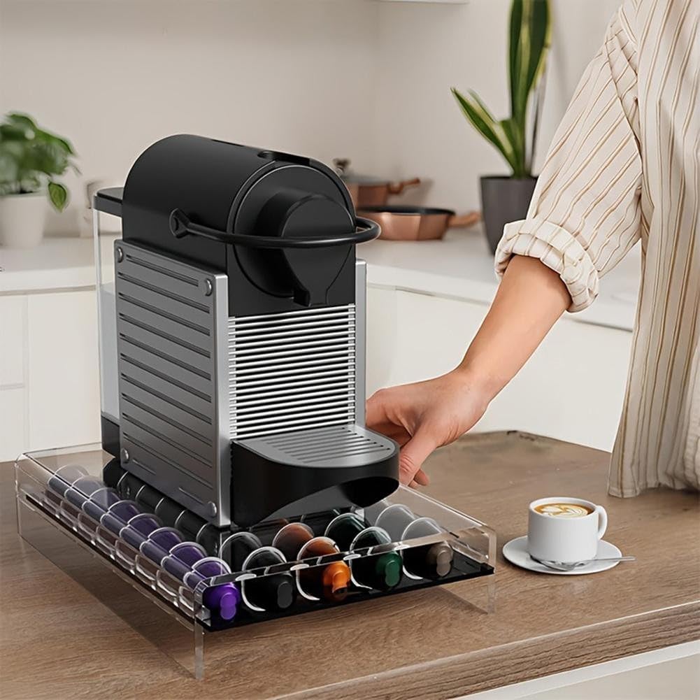 Soporte acrílico para cápsulas de café con 40 ranuras, cajón transparente para organización de cocina, diseño de pies antideslizantes para Tassimo para tchibo, compatible con cápsulas de 13 x 9.3