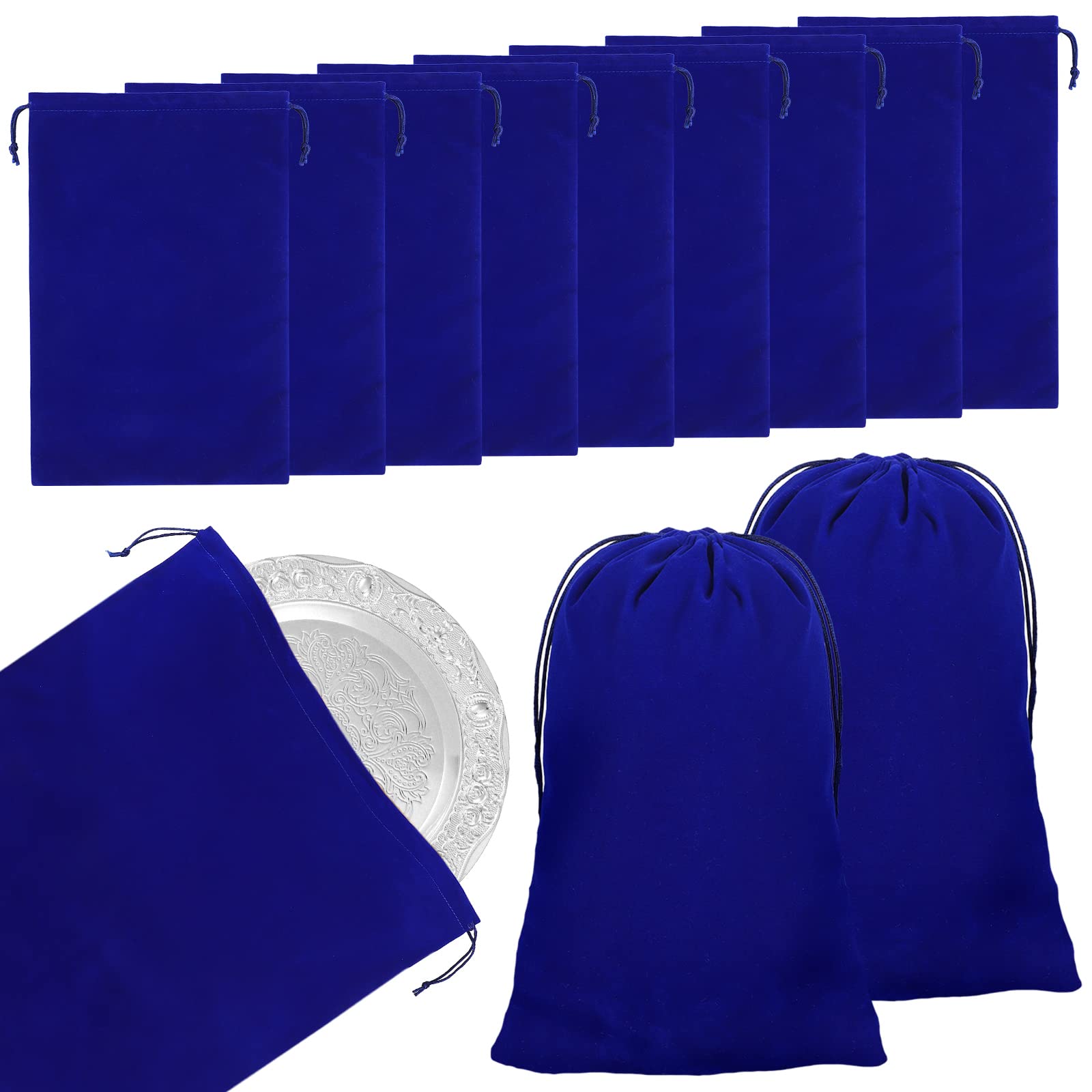 10 Pcs Silver Storage Bags, 9 x 11.8 Inch Anti Tarnish Storage Bag Fabric Cloth Bags for Silver Jewelry Silverware Protection Flatware Silverplate Tarnish Cleaning (Dark Blue)