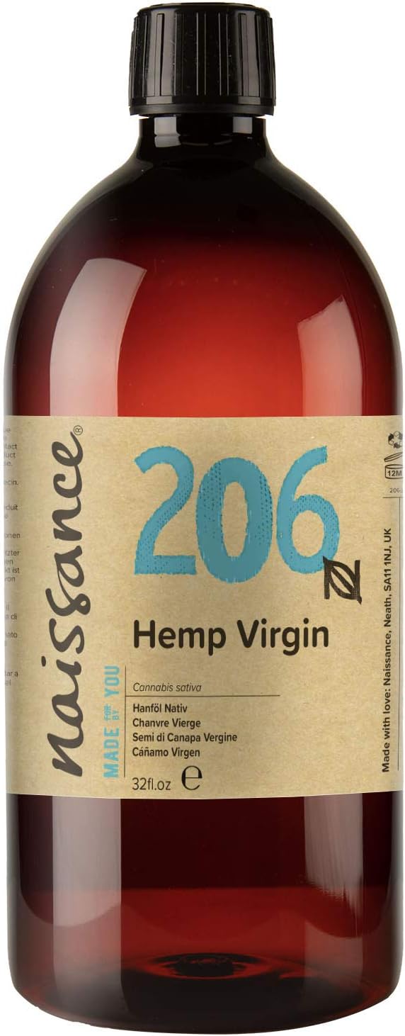 naissance Cold Pressed Virgin Hemp Seed Oil 32 fl oz - Pure, Natural, Unrefined, Vegan, Non GMO, Hexane Free, Cruelty Free - Rich in Essential Fatty Acids and Vitamin E