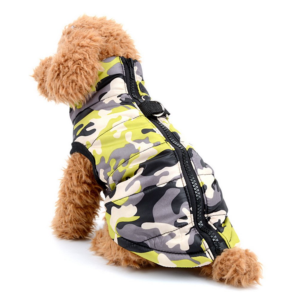 ZUNEA Dog Winter Jacket Camo Warm Cotton Coat Dog Cold Weather Clothes with Harness for Small Pet Puppy Dog Cat Yellow M