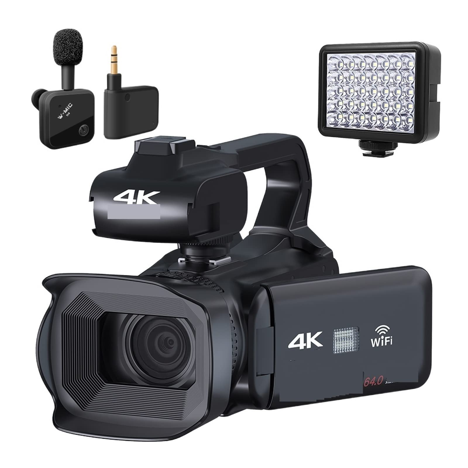 Rotation de l'écran Tactile 64MP Appareils Photo numériques Caméscope vidéo 4K Caméra de Diffusion Professionnelle Zoom 18X Blogger Enregistreur Vlog(NO SD Card,MIC and Light)