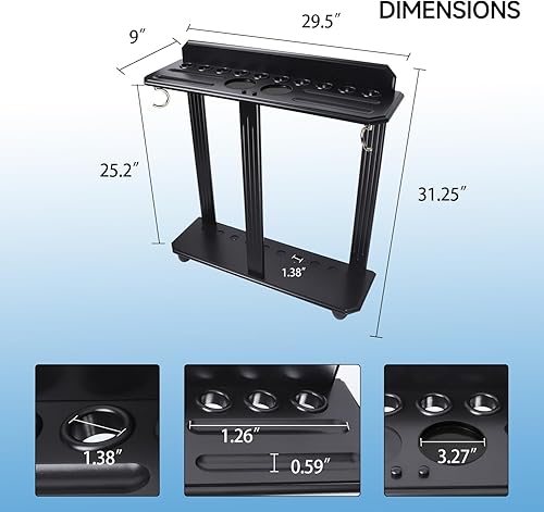Miniatura 5 de GSE Games & Sports Expert Estantes para tacos de billar con soporte de suelo estilo esquinero con contadores de puntuación, contiene tacos de