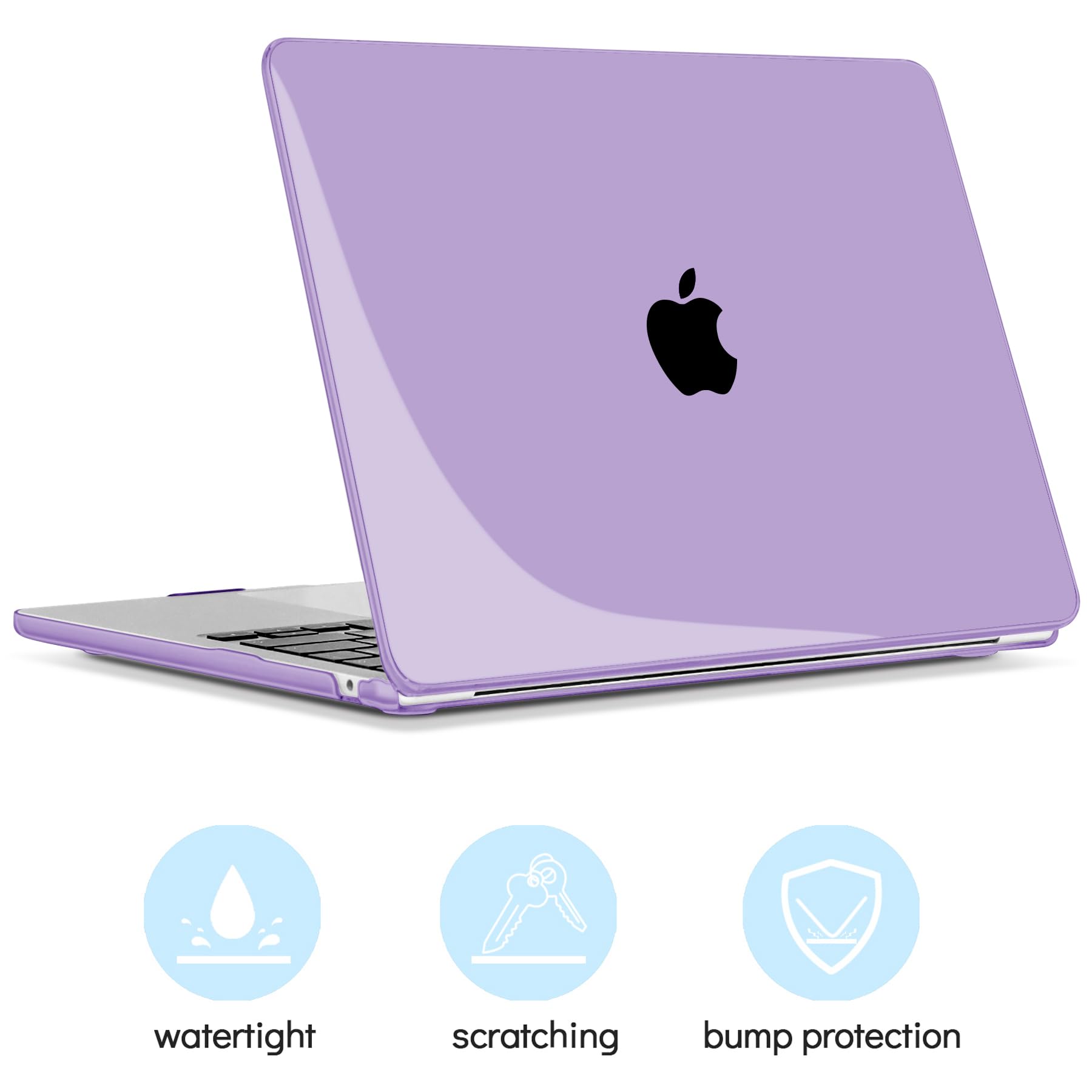 TECOOL Cover compatibile con MacBook Air M4 M3 M2 13,6 Pollici 2022 2024 2025 (A3240 A3113 A2681), Custodia Rigida Protettiva Sottile in Plastica e Copritastiera UE, Cristallo Lilla