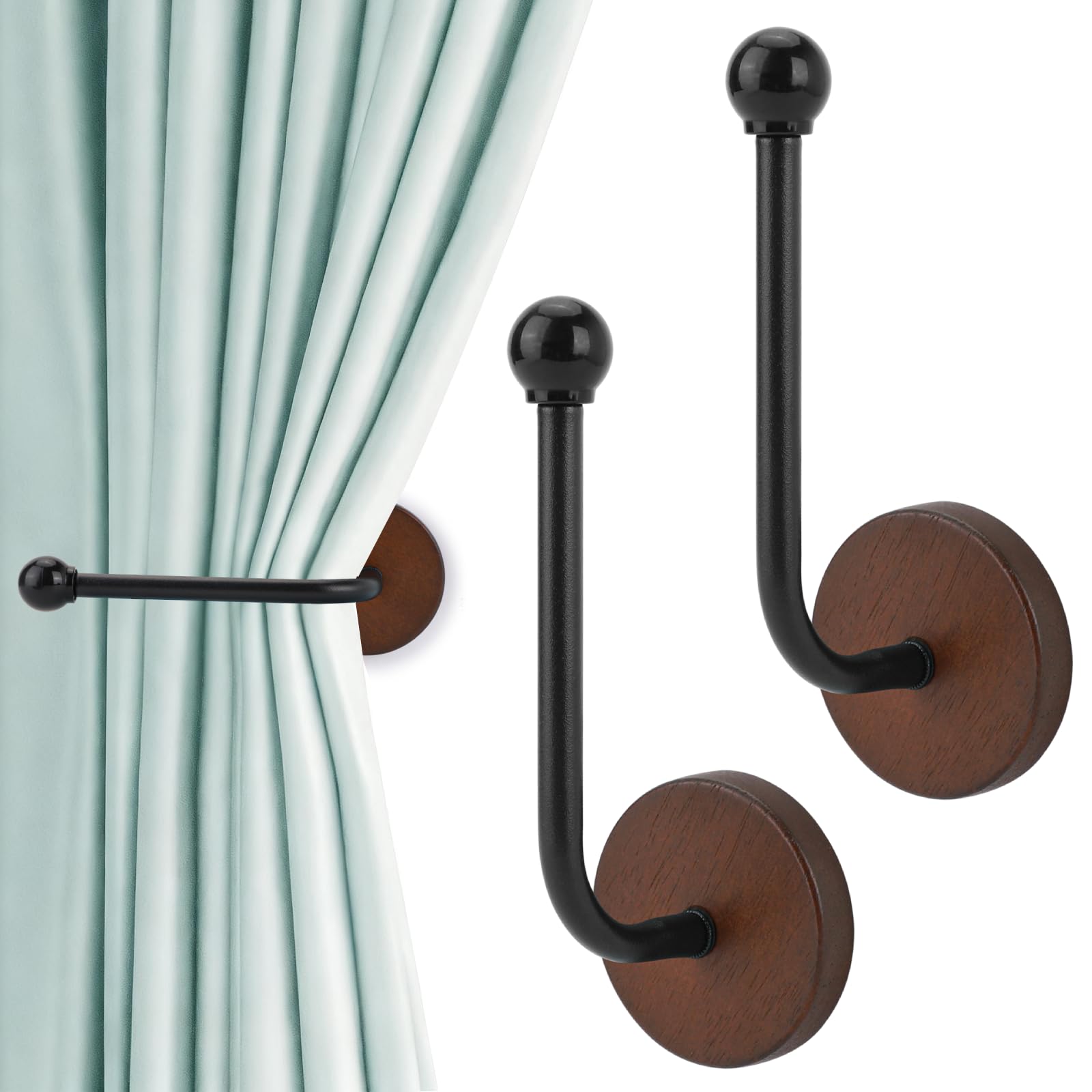 2 PCS Curtain Holdbacks Adhesive Curtain Tie Backs Hooks No Drill