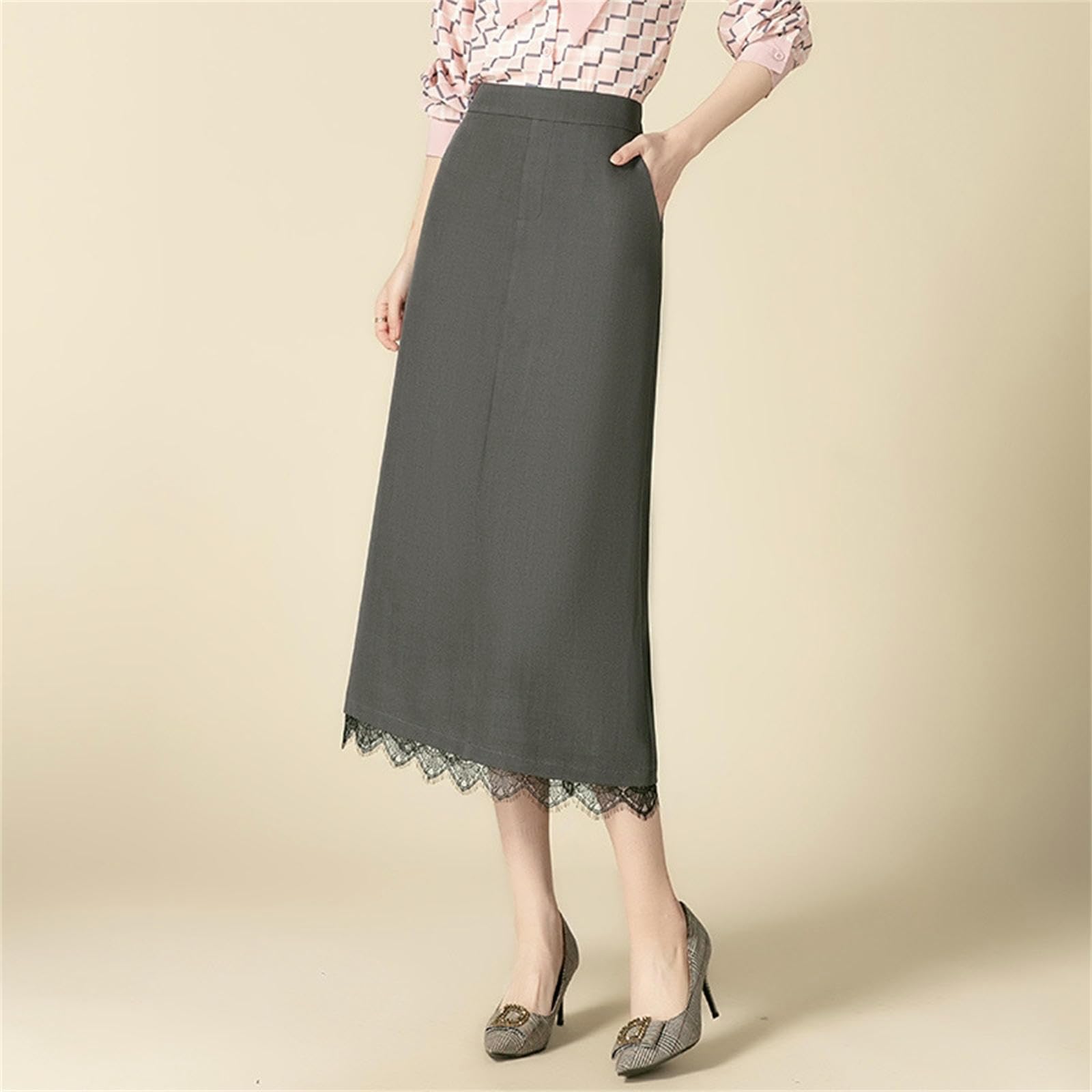 Skirt Hip Women's Spring High Waist Slim Straight Slit Mid-Length One step