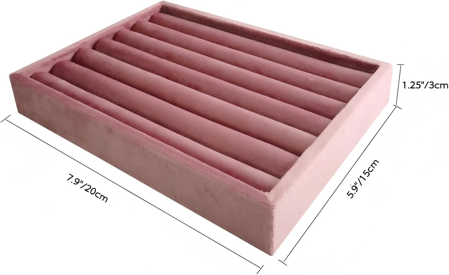 Velvet Ring Organizer Tray, Small Jewelry Storage Holder with Sponge Insert,Earring Rings Trays for Store Display Jewelry Show Home (Pink, 7.9"x5.9"x1.25")