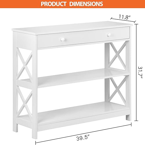 Miniatura 3 de SUPER DEAL Mesa consola de 3 niveles con cajón, mesa de entrada estrecha de madera de 39 pulgadas, mesa auxiliar para sala de estar, dormitorio,