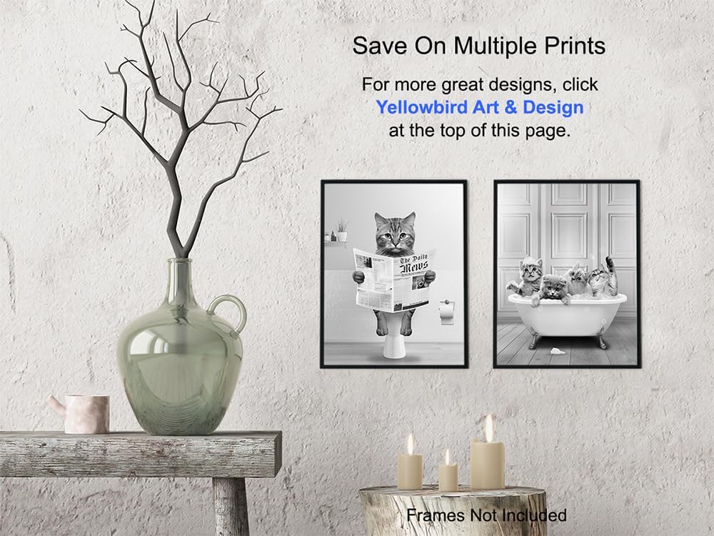 Kids Bathroom Wall Art & Decor Set - Cute Bathroom Art for Women, Baby Girl - Funny Cat Themed Bath Pictures - Cat Lovers Gift - Modern Restroom Accessories - Kitty Poster Collage Gallery Wall Decor - Image 6