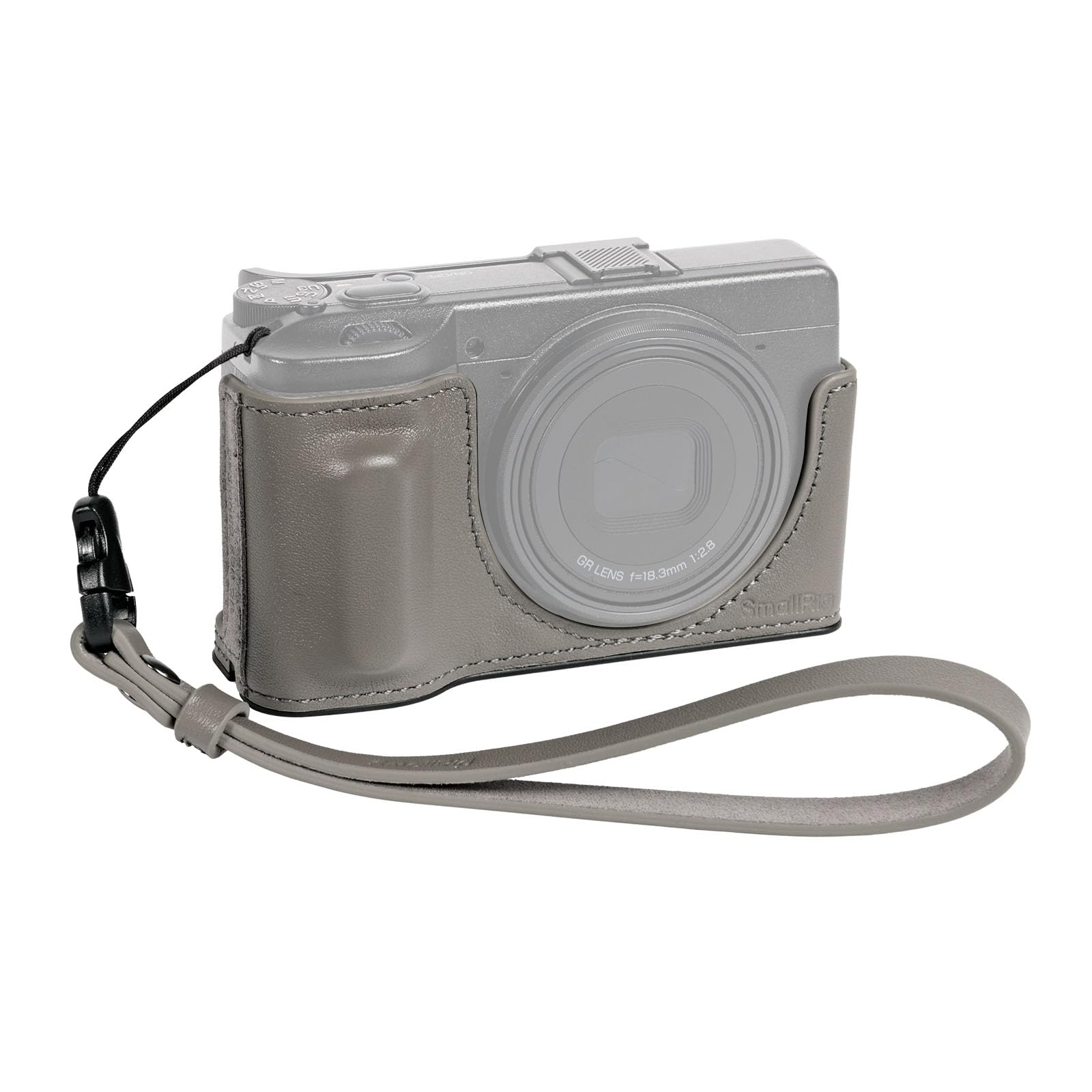 SMALLRIG GR IV/GR III Serie Echtes Leder Gehäuse Kit, Kameratasche für RICOH GR IV/GR III/GR IIIx/GR III HDF/GR IIIx HDF, Vintage Halbkörpergehäuse, mit Schultergurt, Grau -5677