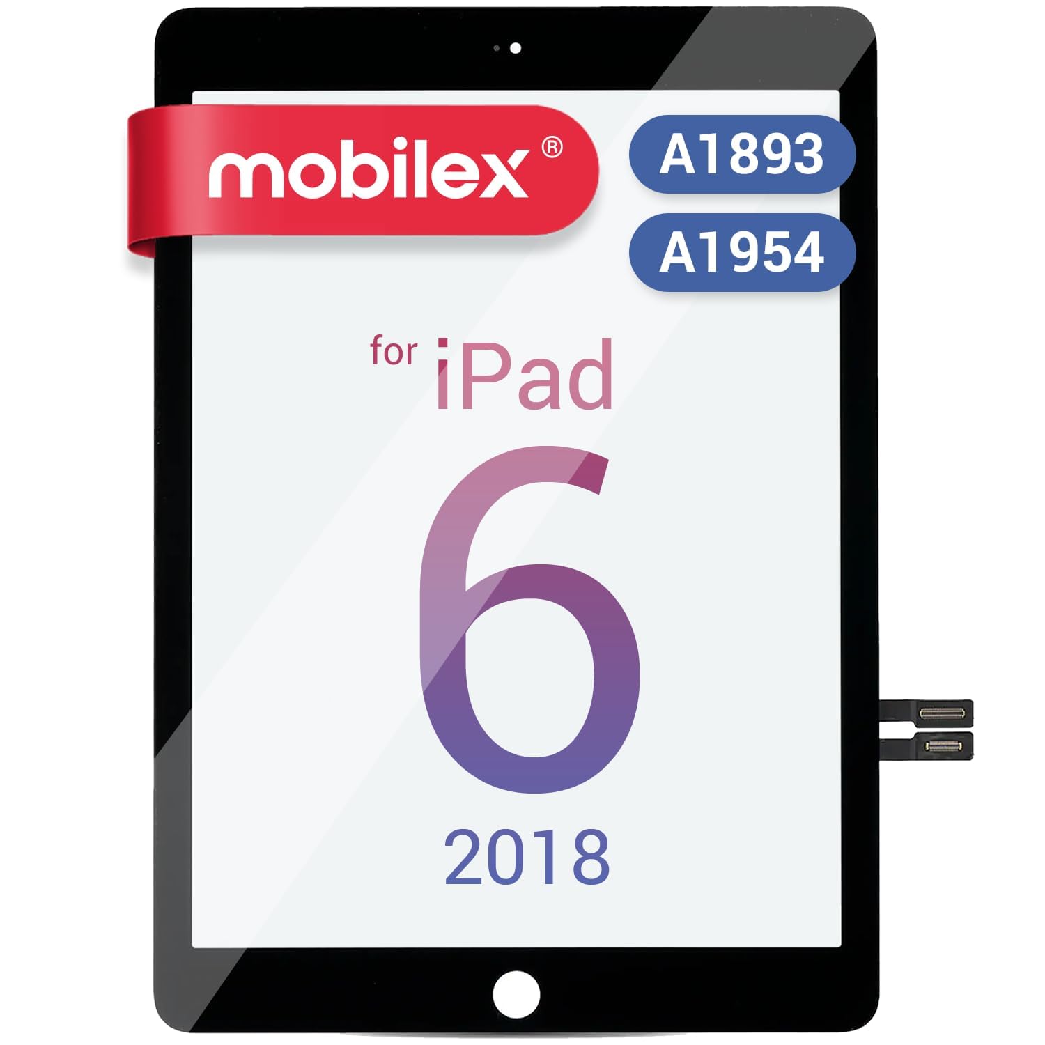 MOBILEX® Touchscreen für iPad 6 (2018) [Schwarz] | OEM Digitizer | Super Widerstandsfähiges Glas | Hochdichter Kupfersensor | 3M Klebeband | Staubschutz