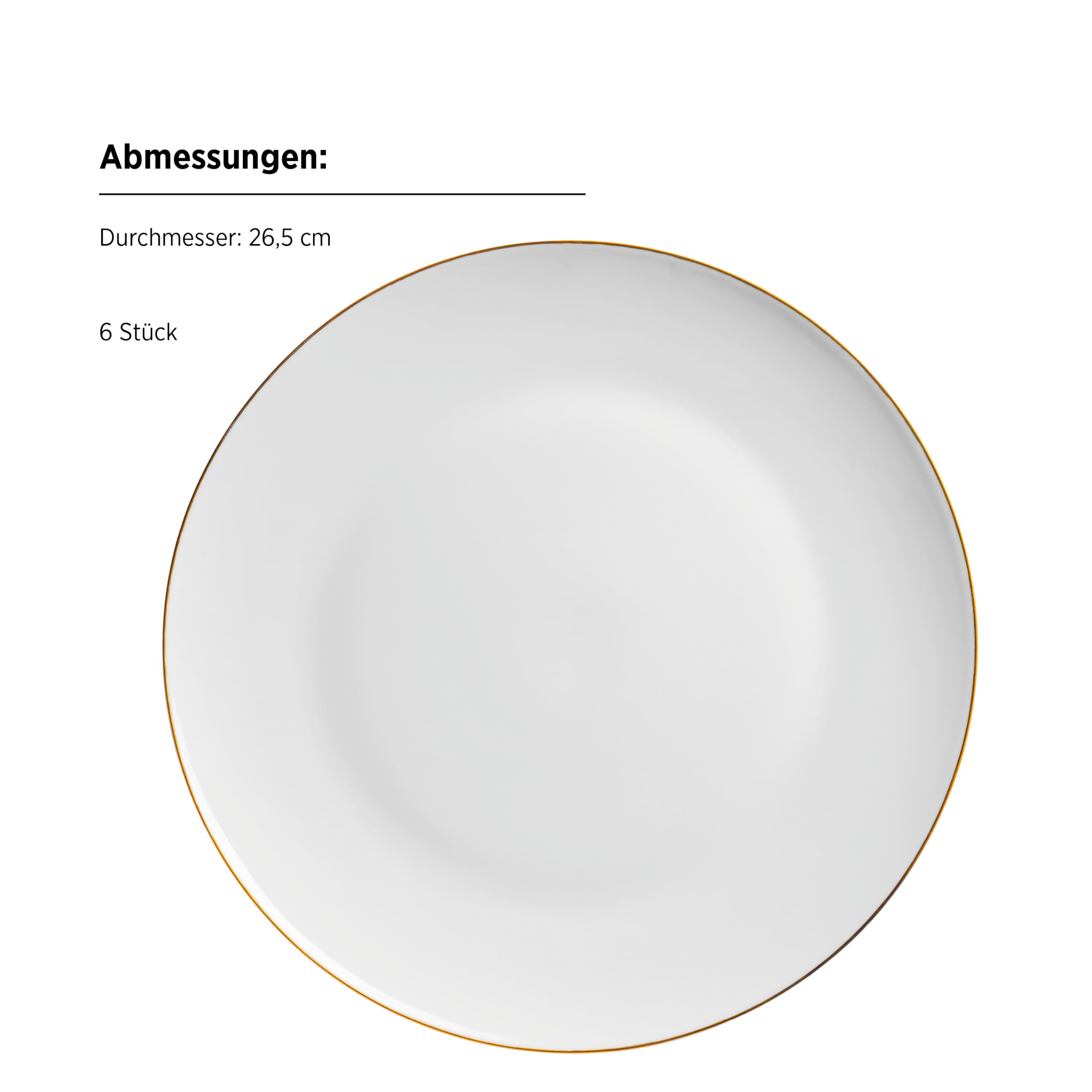 MÄSER Serie Felise, elegantes Speiseservice, Geschirr für 6 Personen, elegant, zeitlos, mit goldenem Rand, Porzellan, weiß