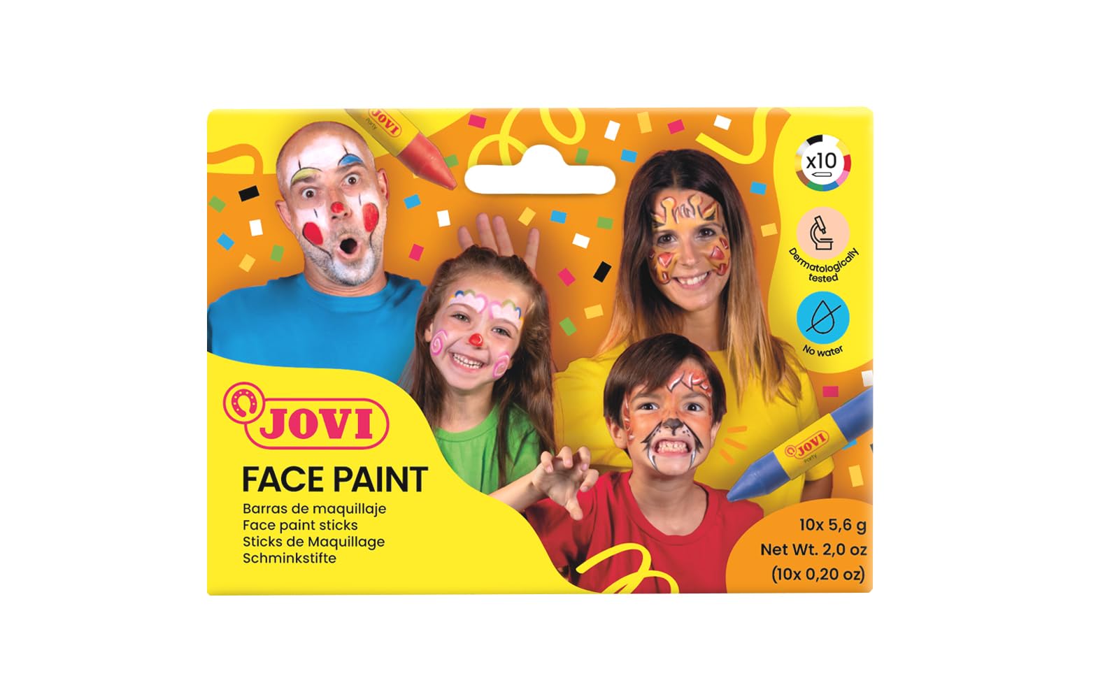 Jovi 176 - Box of 10 Coloured Sticks for Body Painting, Assorted