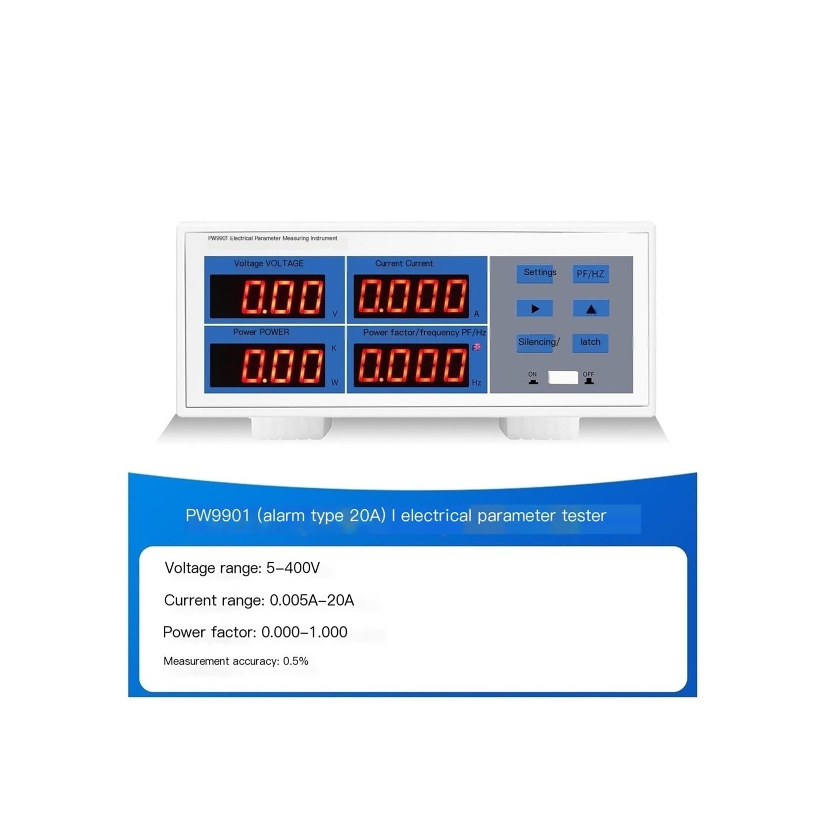 Medidor de potencia programable 20A, probador de parámetros eléctricos for voltaje corriente potencia PF Hz con pantalla digital