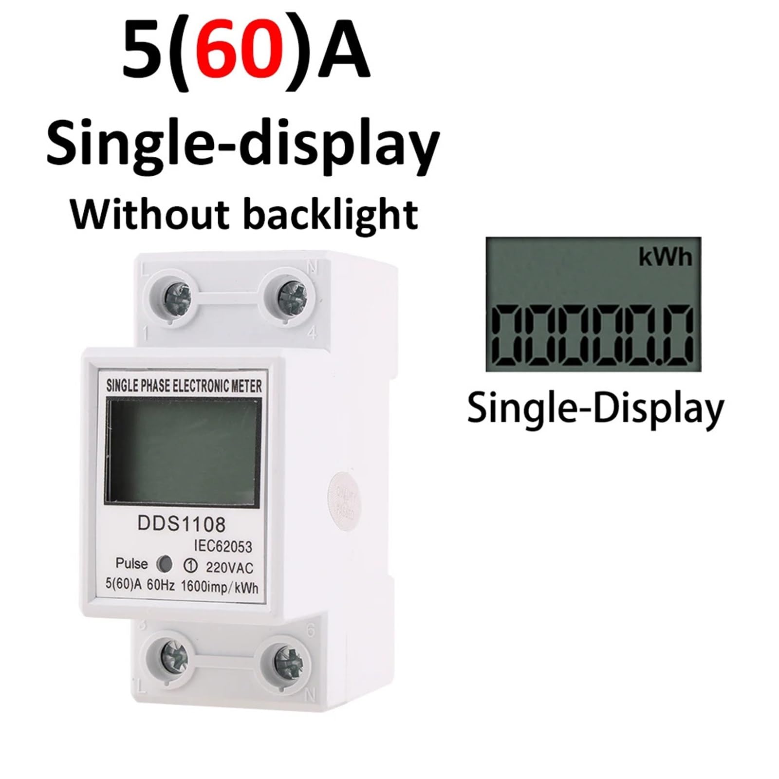 1 x licznik energii elektrycznej 2P cyfrowy wyświetlacz LCD jednofazowy na szynie DIN zainstalować 2-przewodowy licznik energii elektrycznej watomierz mocy AC230V60Hz (5-60A)