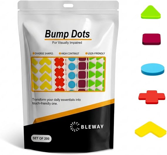 Bump Dots for Visually Impaired 200 Pcs Combo Pack(Yellow&Red&Blue&Purple&Green) - Low Vision Aids Braille Stickers Raised Tactile Dots for Elderly, Blind