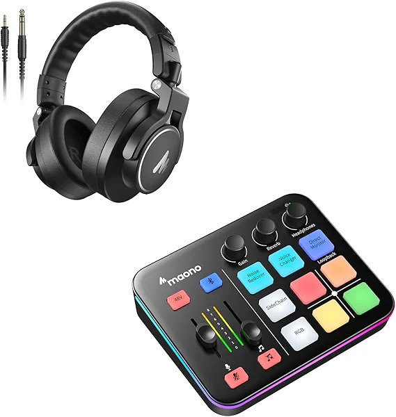 MAONO Gaming Audio Mixer G1 NEO + Studio Monitor Mixing DJ Headphones MH700