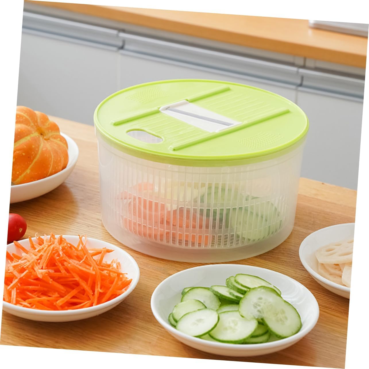 COLLBATH Salad Spinner Vegetable Slicer Washer Fruit Dryer Kitchen Utensil Storage Basket White
