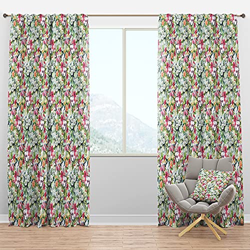 DesignQ Panel de Cortina Opaca Floral con diseño de Ramo de Flores, Color Blanco, Rojo y Amarillo