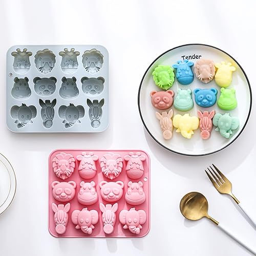 Miniatura 5 de 24 Cavities Animal Shape Candy & Chocolate Silicone Mold, Including Elephant, Hippopotamus, Lion, Bear, Non-Stick, Baking Molds for Birthday Cake