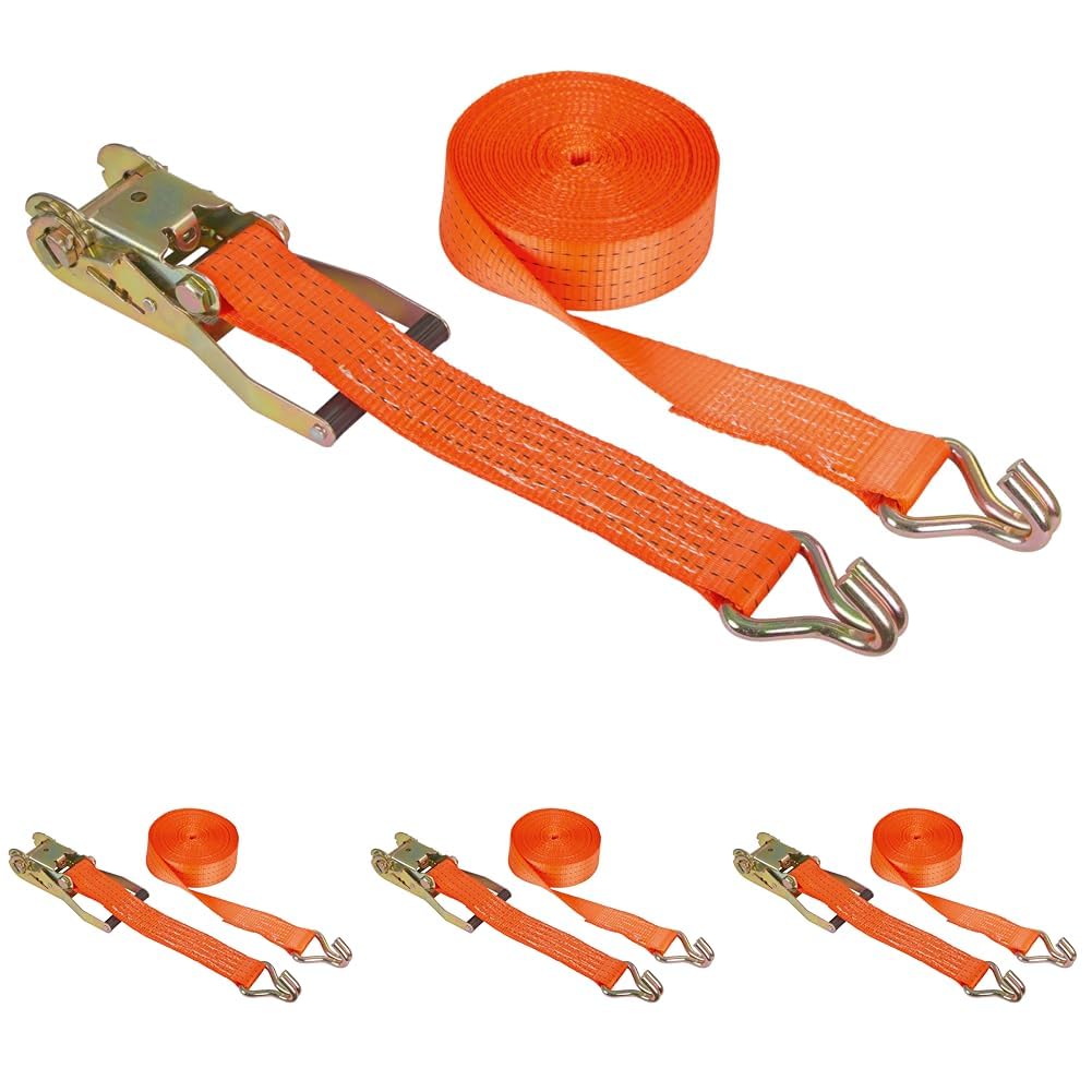 Kerbl Ratschenzurrgurt mit Spitzhaken (Zugkraft direkt 2000 kg, Länge 15m, Breite 50 mm) 37160, orange (Packung mit 4)
