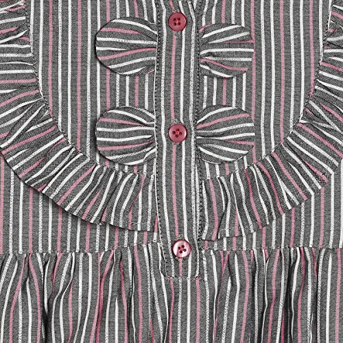 Image of miniklub Baby Collar Full Sleeve Knee Length Woven Cotton Dress (Brown Color)