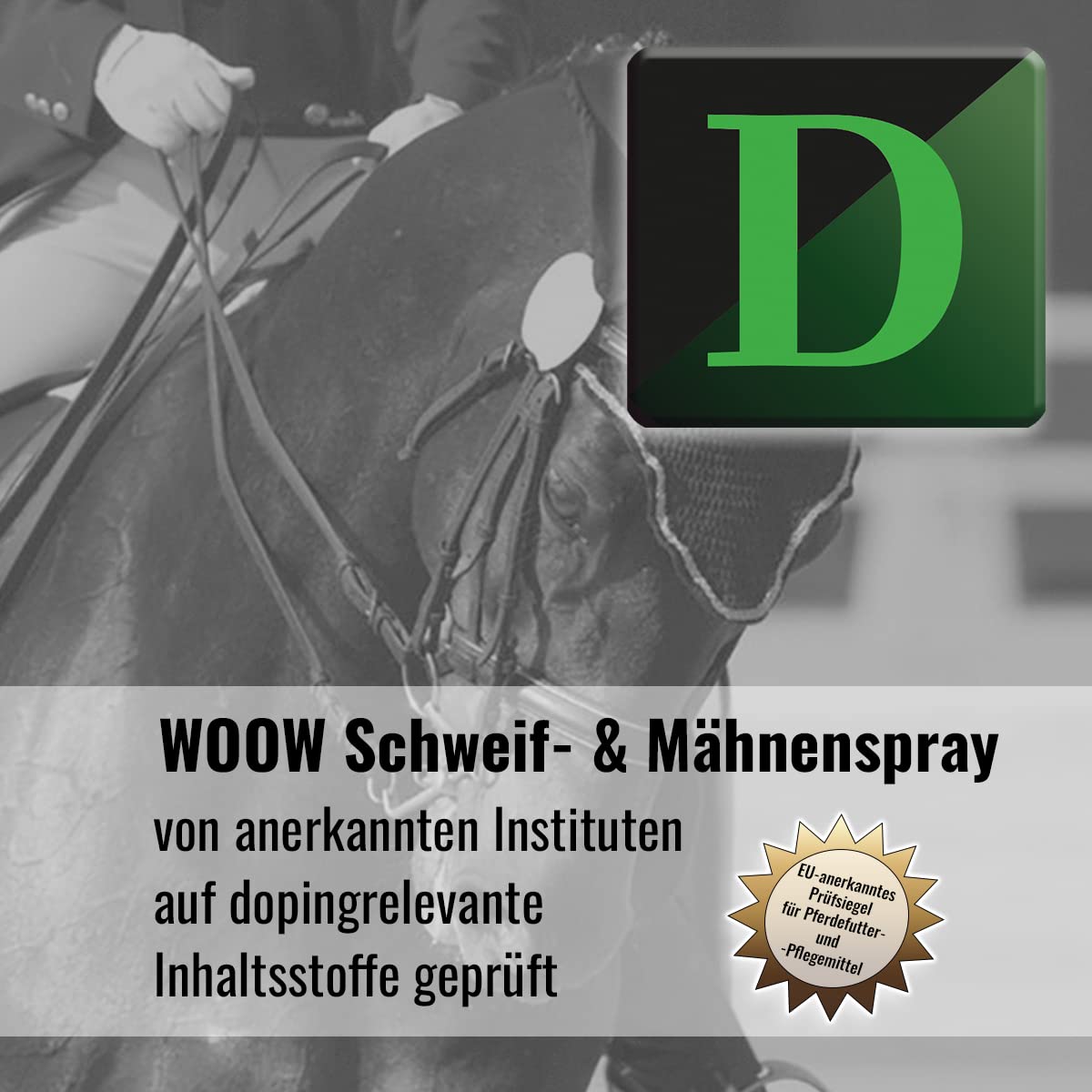 WOOW - Spray para crines para caballos, spray brillante y spray de cola con efecto sorpresa, para crines y colas, cuidado extra para frisos, Tinker, Haflinger, compatible con ADMR, 1000 ml